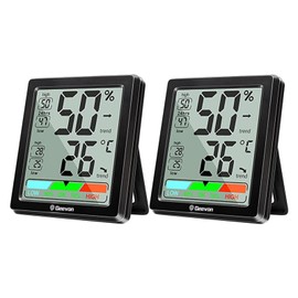 Geevon Digital Hygrometer Indoor Thermometer, Humidity Meter Gauge Room Thermometer with Temperature and Humidity Monitor for Bed Room, Baby Room, Basement, Greenhouse, Office (2 Packs-Black)