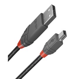 LINDY USB-zu-Mini-USB 2.0-A/B-Kabel, Anthra Line 2 Meter, 480-Mbit/s-Datenübertragungskabel, kompatibel mit Fernseher, Monitor, Tablet, Laptop, Kamera, Ladekabel, Schwarz