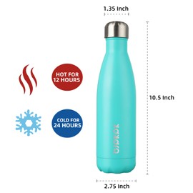 BJPKPK 17oz Insulated Stainless Steel Water Bottles,Sports Water Bottles Keep Cold for 24 Hours and Hot for 12 Hours,BPA Free for Travel,Turquoise