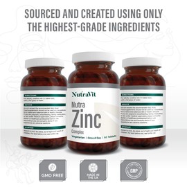 NUTRA ZINC Complex - 45mg Elemental Zinc| 60 Tablets| Contains Vitamin B6, C & D| Maintenance of Normal Immune System, Bones, Hair, Skin & Nails – Made in The UK by NutraVit