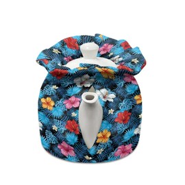 Poceacles Teapot Dust Protection Insulated Tea Cosy to Keep Warm, Tropical Palm Leaf Hibiscus Tea Kettle Dust Protection Home Kitchen Decorative Teapot Cover Cosy Washable, Blue