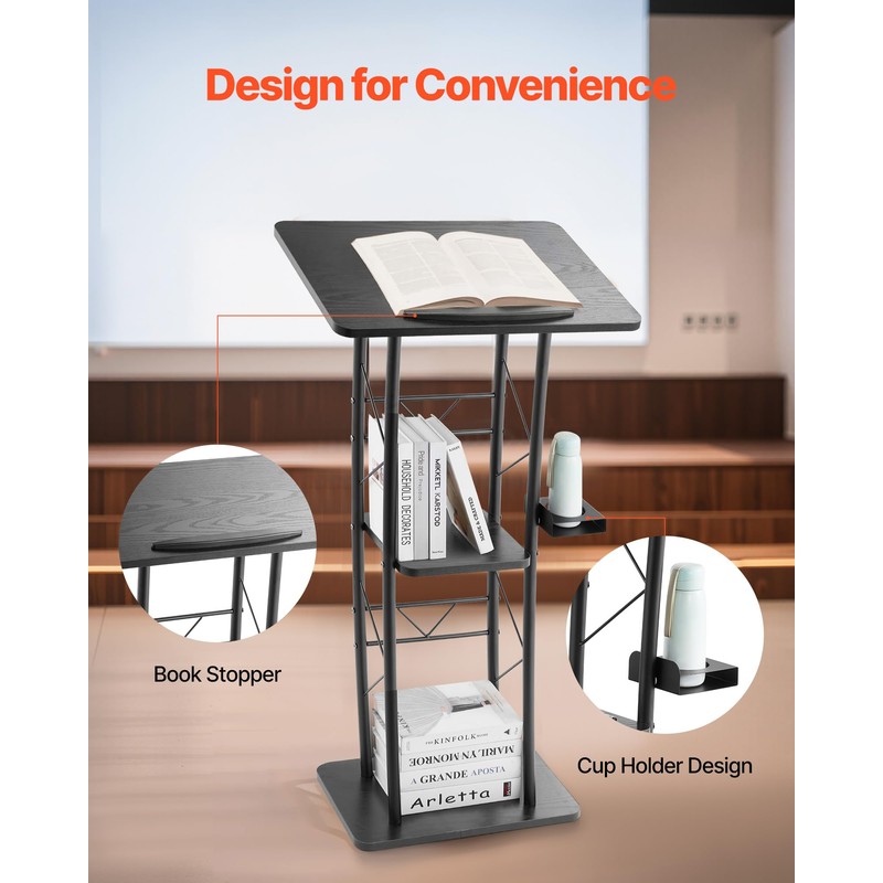 VEVOR Podium Stand, 47-Inch Metal Lectern, Curved Standing Podium with