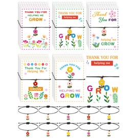 Tondiamo 30 Pcs End of Year Gifts for Teacher Thank You for Helping Me Grow Flower Bracelet with Appreciation Cards Greeting Bracelets Cards