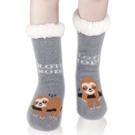 Belloxis Women's House Socks Thermal Socks Thick Warm Winter Socks Non-Slip Socks Women 35-38, sloth gray