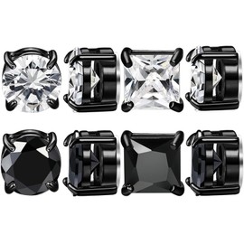 NEWITIN 4 Pairs Stainless Steel Magnetic Stud Earrings for Men Magnetic Earrings Men Clip on Earrings Non Piercing Earrings Unisex CZ Magnetic Earrings Diamond Earrings for Women Men, 6 MM, Metal, No