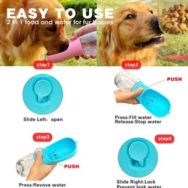 ECO PET SUPPLYS, Dog Water Bottle with Food Container, Travel Puppy Water Bowl, Portable Pet Dispenser, Dog Stuff Accessories Items, Puppy Essentials Necessities Blue