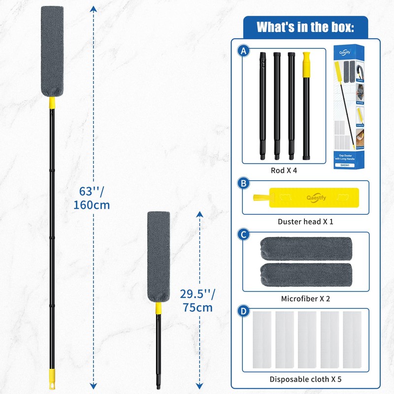 Qaestfy Under Appliance Cleaning Tool with Long Handle, 2 Reusable