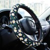 Embroidered Flowers Black Cute Daisy Steering Wheel Cover Auto Anti-Slip