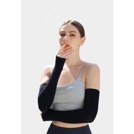 [Olyre] アームカバー レディース UVカット 日焼け対策 接触冷感 吸汗速乾 夏用 手 腕 腕カバー グッズ 猛暑対策 男女兼用 紫外線対策 スポーツ/運転用/自転車 (1, ブラック)