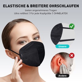 Pack of 20 FFP2 Masks, Black, CE0598 Certification Mouth Guard, FFP2 Filter Rate ≥ 95%, 5-Layer, Individually Packed KN95/FFP2 Breathable, with Adjustable Nose Wire, FFP2 Respirator Mask