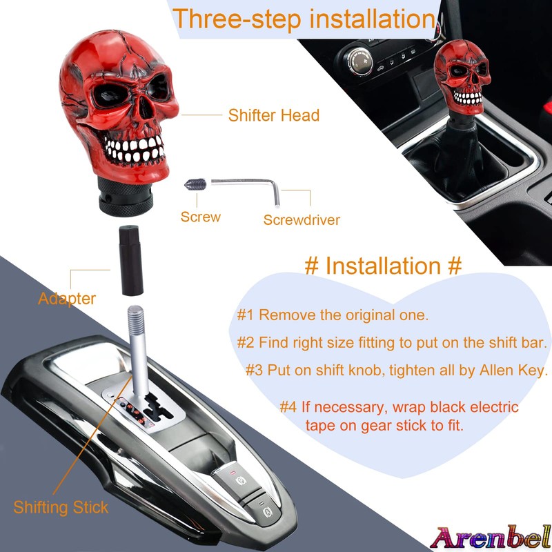 Arenbel Skull Shifter Knobs Racing Gear Stick Replacement Skeleton Shift