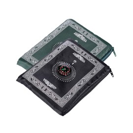 HAHTGSO Prayer Rug, 2 Pack Prayer Rug Muslim Travel Prayer Mat Pocket Prayer Mat, Pockets Prayer Rug Mat Pockets Prayer Rug Mat Muslim Sets Islam Prayer Mat Travel Essentials 60x100cm (Black&Green)