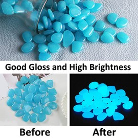 MOCNT 300Pcs Deep Blue Glow in the Dark Pebbles Rock Luminous Cobblestones Glowing Pebbles Stones Plastic Garden Decor for Home Walkway Aquarium Fish Tank Decoration