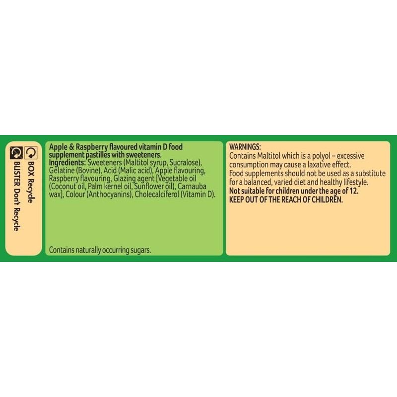 Bassetts Adult Vitamin D 25µg (1000 IU) Apple & Raspberry
