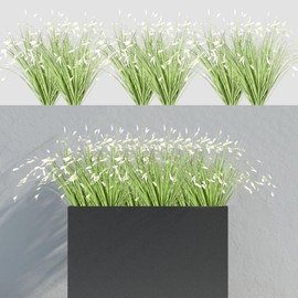 JIAAUAN 6PCS 24" Tall Artificial Plants for Home Decor Onion Grass Faux Plants with Flowers for Vase Porch Outdoor Box Garden Decorative Wedding (White)