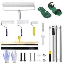 Self-Leveling Tool Kit with Rake, Spiked Roller, Spiked Shoes and 58'' Extension Pole for Epoxy Flooring and Concrete Floor Leveling (Yellow Pole)
