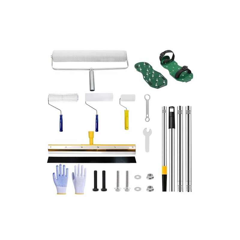 Self-Leveling Tool Kit with Rake, Spiked Roller, Spiked Shoes and