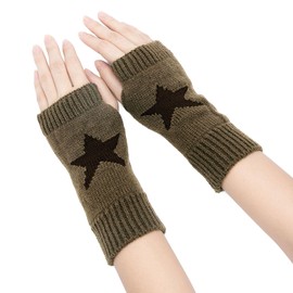 YAMEIZE Fingerless Star Printed Knitted Gloves - Wrist Warmers Mittens Knitted Gloves for Women Men Typing, Khaki, 7.48'' (19cm) approximation based on reference length