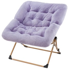 OAKHAM Comfy Chair for Adults, Soft Faux Fur Folding Lounge for Bedroom Living Room Dorm Rooms Flexible Reading Chair for Teens Kids, X-Large Foldable (Faux Fur-Lavender)