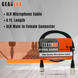 Gearlux XLR Microphone Cable, Fully Balanced, Male to Female, 6 Feet - 2 Pack