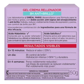 Gel Crema L'oréal Paris Ácido Hialurónico Anti Brillo 50ml