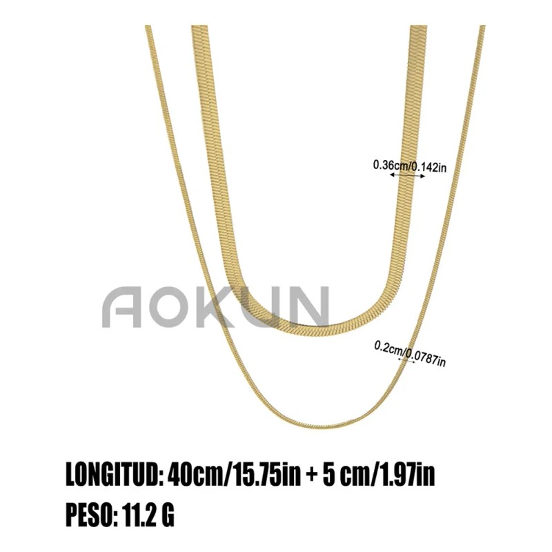 Collar Multicapa Oro 18k Acero Inoxidable 40+5cm Diseño Serpiente