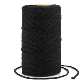 KINGLAKE 2 mm Cord Black, 100 m Cotton Cord, Macrame Yarn, Thin Cotton Yarn, String for Baking, Cooking in the Kitchen, DIY Crafts, Christmas Gifts, K Packaging, Decoration