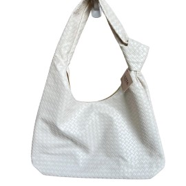 Ulta Cream Weave Print Fashion Tote Handbag Magnetic Clasp Lined Inner Pocket