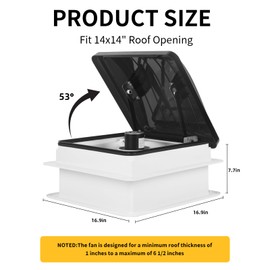 Dawot RV Roof Vent Fan 14" RV Vent Fan 12V Roof Vent Fan with Led Light Remote Control Adjustment Air Ventilation Ceiling Fan for Van Ventilation/RV/Trailer/Camper