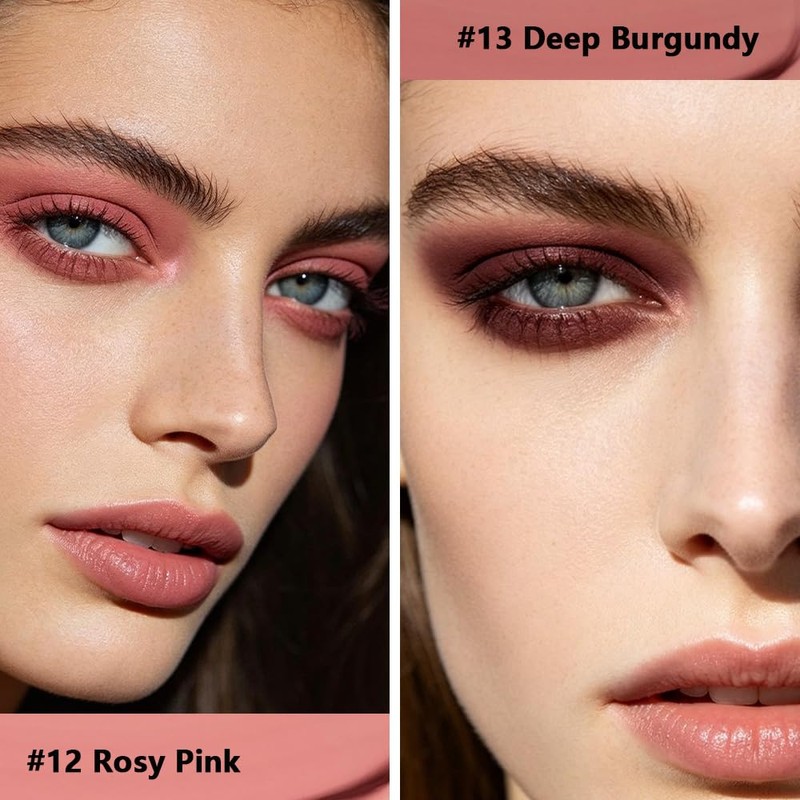 2Pcs Rosy Pink Deep Burgundy Matte Liquid Eyeshadow Eyeliner, 12#13#