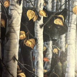 Vtg Christmas Card UNUSED Black Wolf In Woods Michael Monroe Lang Blank W/env