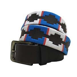 CARLOS DIAZ Men's Women's Premium Unisex Brown Leather Embroidered Designer Polo Belt, brown