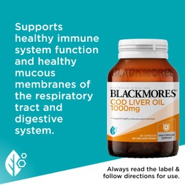 Blackmores Cod Liver Oil 1000 mg 80 Capsules, Vitamin A + Vitamin D + Omega-3, Made in Australia