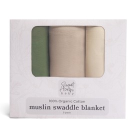 Sweet Acorn Muslin Swaddle Blanket – Soft Cotton Muslin Baby Blanket for Newborns, Infants, and Toddlers, All-Season Comfort Baby Essential - Green, Grey, White