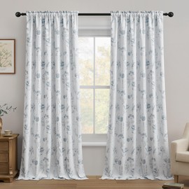 FMFUNCTEX 100% Blackout Floral Curtains 96 Inches Long for Bedroom, Blue and White Floral Drapes for Living Room, Farmhouse Rod Pocket Back Tab Room Darkening Thermal Insulated Window Drapes 2 Panels