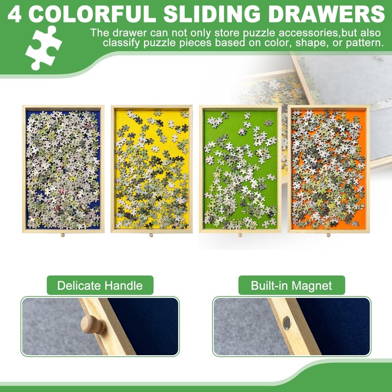 ZZJIHAI 1500 Piece Jigsaw Puzzle Table with Drawers, Adjustable Wooden