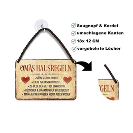 Metal Sign Funny Saying "Omas Hausregeln" Decorative Hanging Sign Door Sign House Entrance Metal Sign Funny Gift for Birthday or Christmas 18 x 12 cm