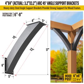 AECXM Heavy Duty 4''x4'' (Actual: 3.2''x3.2'') Arc 45° Angle Support Brackets, for gazebos, Decks, porches, Log Cabins and Other Wood Frame Degree Angle Pergola (2-Bracket)