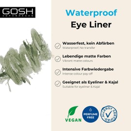 GOSH Matte Eyeliner in Intense Black, Creamy Soft Texture for Easy Application, High Coverage, Ideal for Smokey Eyes, Perfect with Mascara, Vegan & Fragrance-Free, 018 Olive Green