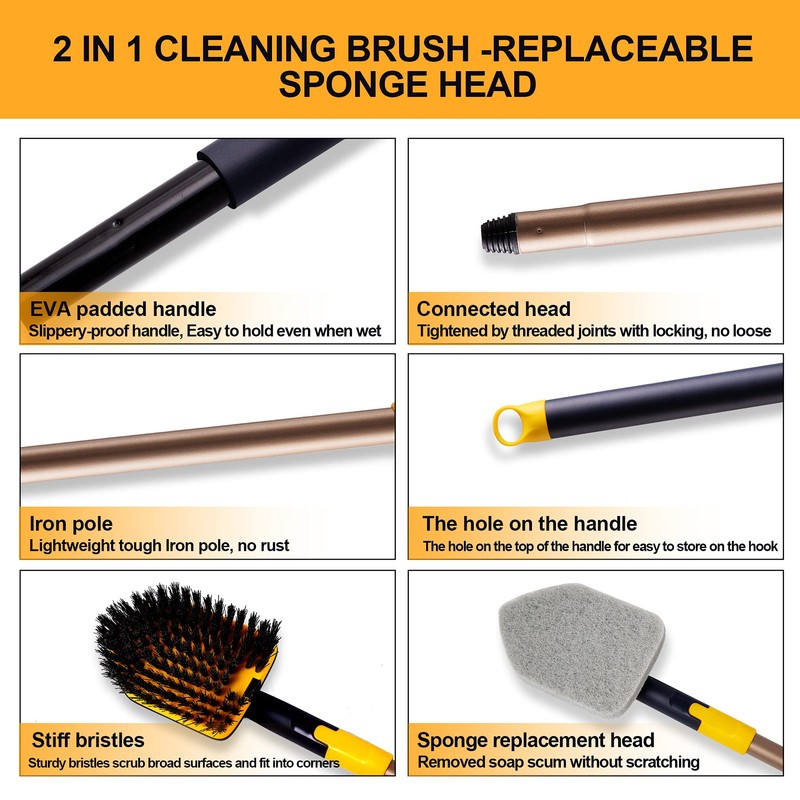 Yocada Tub Tile Scrubber Brush 2 in 1 Cleaning Brush