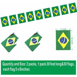 2 Packs Brazil Flag Banner String - Brazilian Small Mini Bunting Banner for Indoor & Outdoor Decorations (60 feet long&60 flags)