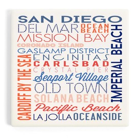 San Diego, California, Typography (Absorbent Ceramic Coaster, Single, Cork Back, Kitchen Table Decor)