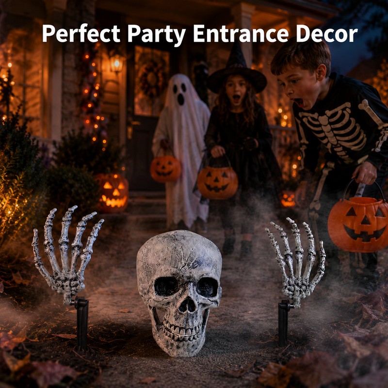 Halloween Skeleton Yard Decoration – 3-Piece Skull & Bone Arm