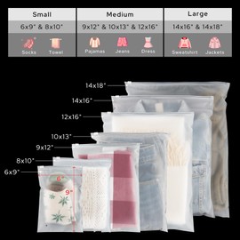 Golden State Art, 50-Pack 6x9 Inch Frosted Zipper Plastic Bags for Clothes, Apparel, T-Shirts – Clear Clothing Storage Bags With Vent Holes, 3 Mil Durable Packaging for Shipping & Organizing