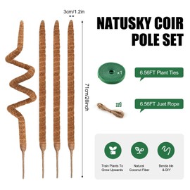 NATSUKY 4 Pack Moss Pole, 28 Inch Bendable Moss Poles for Plants Monstera for Climbing Plants, Handmade Coco Coir Pole Plant Sticks Support Stakes for Indoor Plants Plant Grow