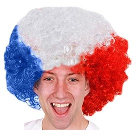 Supporters Blue, Red and White Afro Wig - Perfect for Football Fans Rugby Fans or Any Sporting Events and Fancy Dress Parties - Pack Of 1