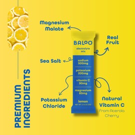 Baloo Electrolyte Powder Packets - No Added Sugar Instant Hydration Packets with Magnesium, Vitamin C, Potassium and Sodium - Lemon - 30 Stick Packs