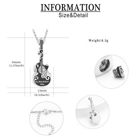QGJNSGC Guitar Urn Necklace for Ashes Music Guitar Memorial Keepsake Pendant Necklace Guitarist Music Lover Cremation Jewelry for Ashes Necklace