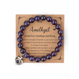 Jovivi Amethyst Crystal Heart Bracelet for Couples Valentines Day Boyfriend Girlfriend gifts for Her him,Projection 100 Languages I Love You bracelet Romantic Gifts for Wife Husband