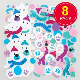 Baker Ross FE947 Polar Bear Decoration Craft Set - Pack of 8, Christmas Decoration Craft Sets for Children, Children's Birthday Crafts, Christmas Craft Ideas